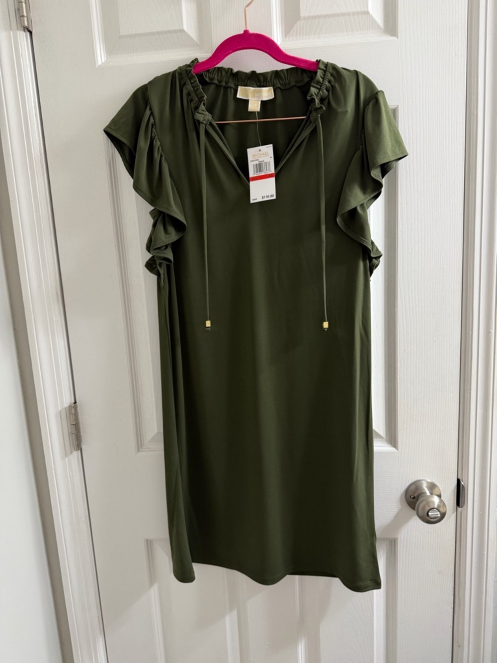 Michael Kors Olive Green Sleeveless Ruffle Dress New Tags XS New Tags